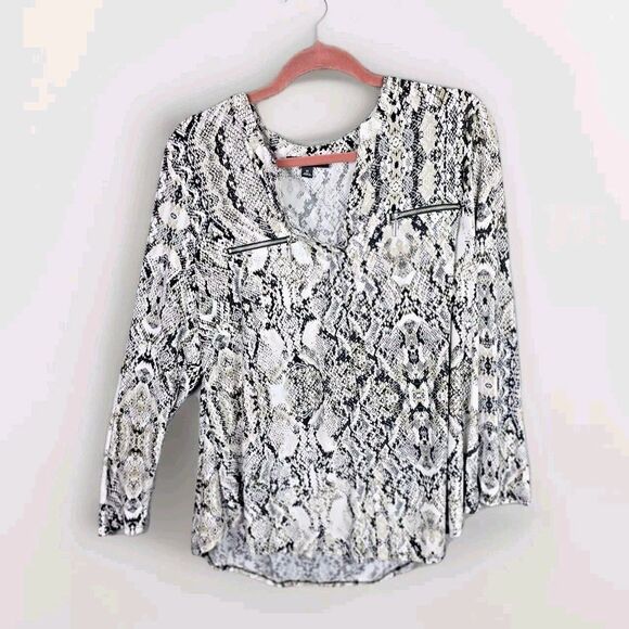 INC International Concepts Blouse Tunic Top Womens 2X Snakeskin Python Brown - Picture 1 of 16